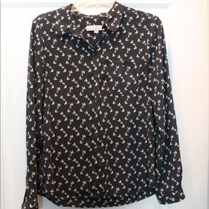 Loft dark green blouse with butterfly pattern